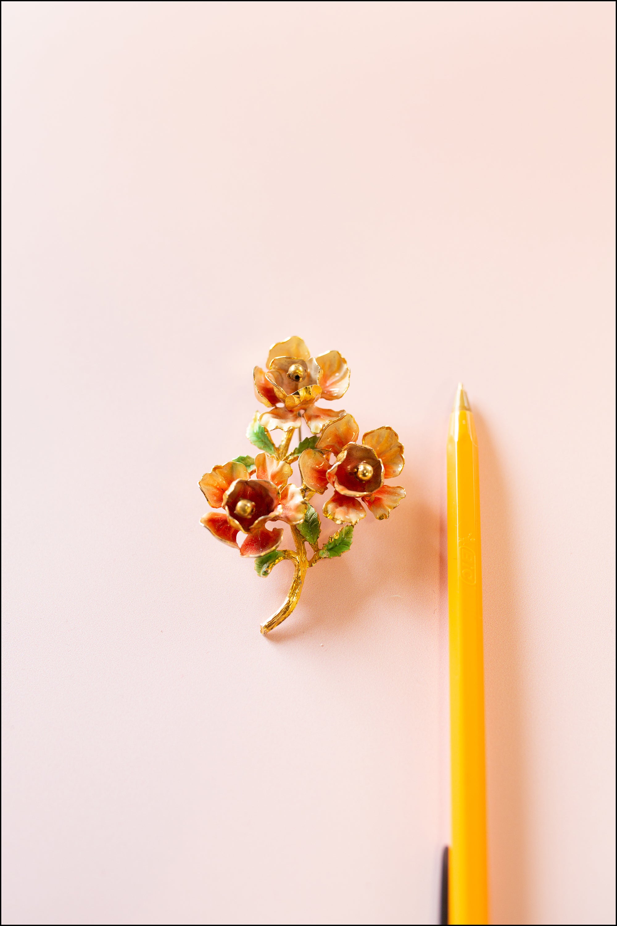 Vintage 1970s Enamelled Rose Brooch