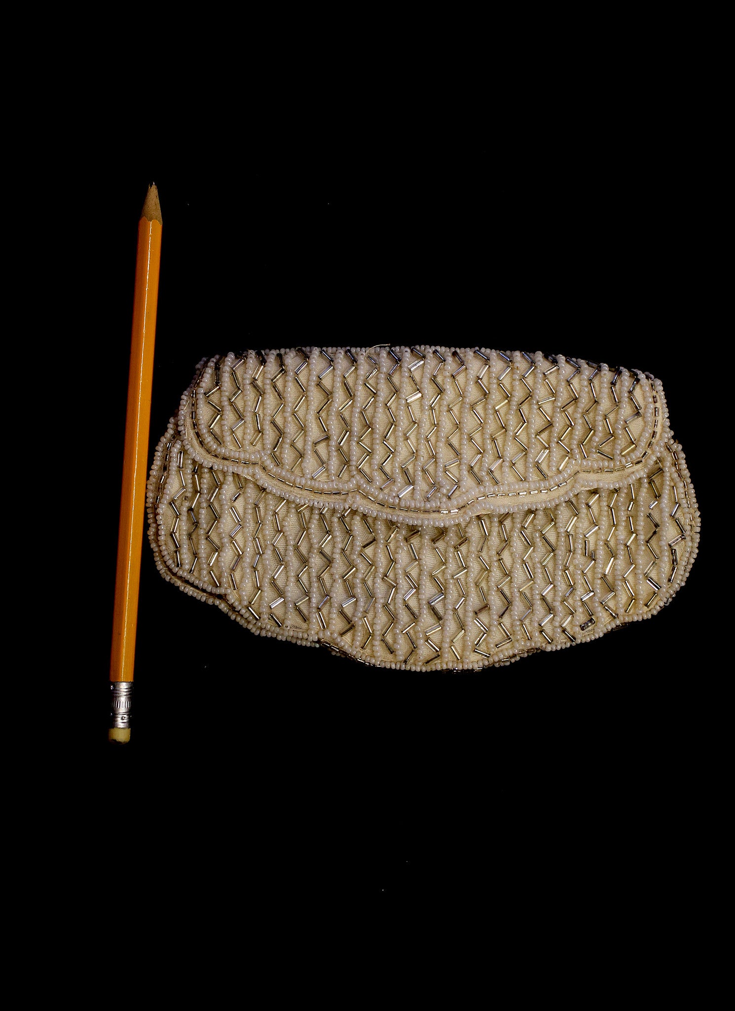 Vintage 1920s Ivory Silver Beaded Belt Purse