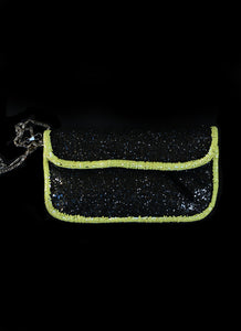 Green Black Glitter Beaded Evening Purse