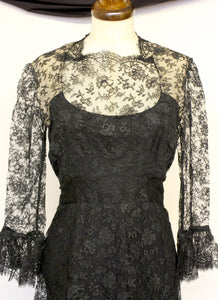 Vintage 1970s Alfred Bosand Black Lace Dress