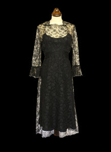 Vintage 1970s Alfred Bosand Black Lace Dress
