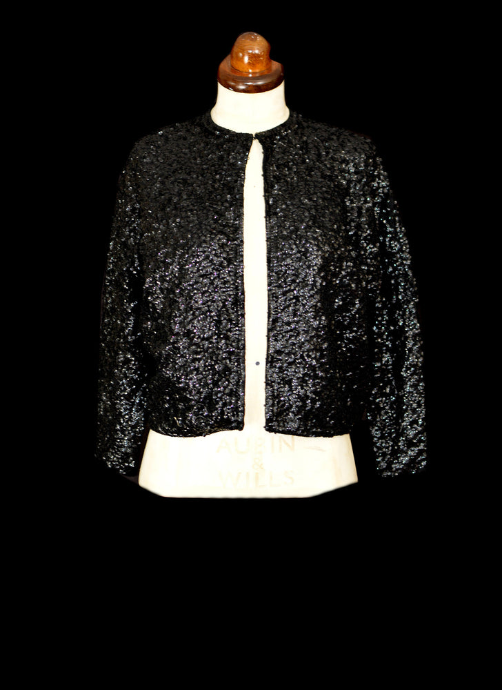 Vintage 1950s Black Sequin Cardigan