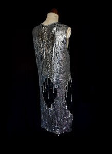 Vintage 80s Silver Sequin 20s Style Flapper Dress