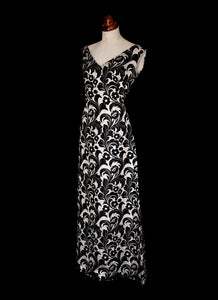 Vintage 1960s Black Silver Brocade Maxi Dress
