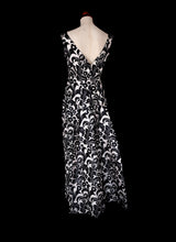 Vintage 1960s Black Silver Brocade Maxi Dress