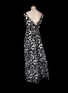 Vintage 1960s Black Silver Brocade Maxi Dress