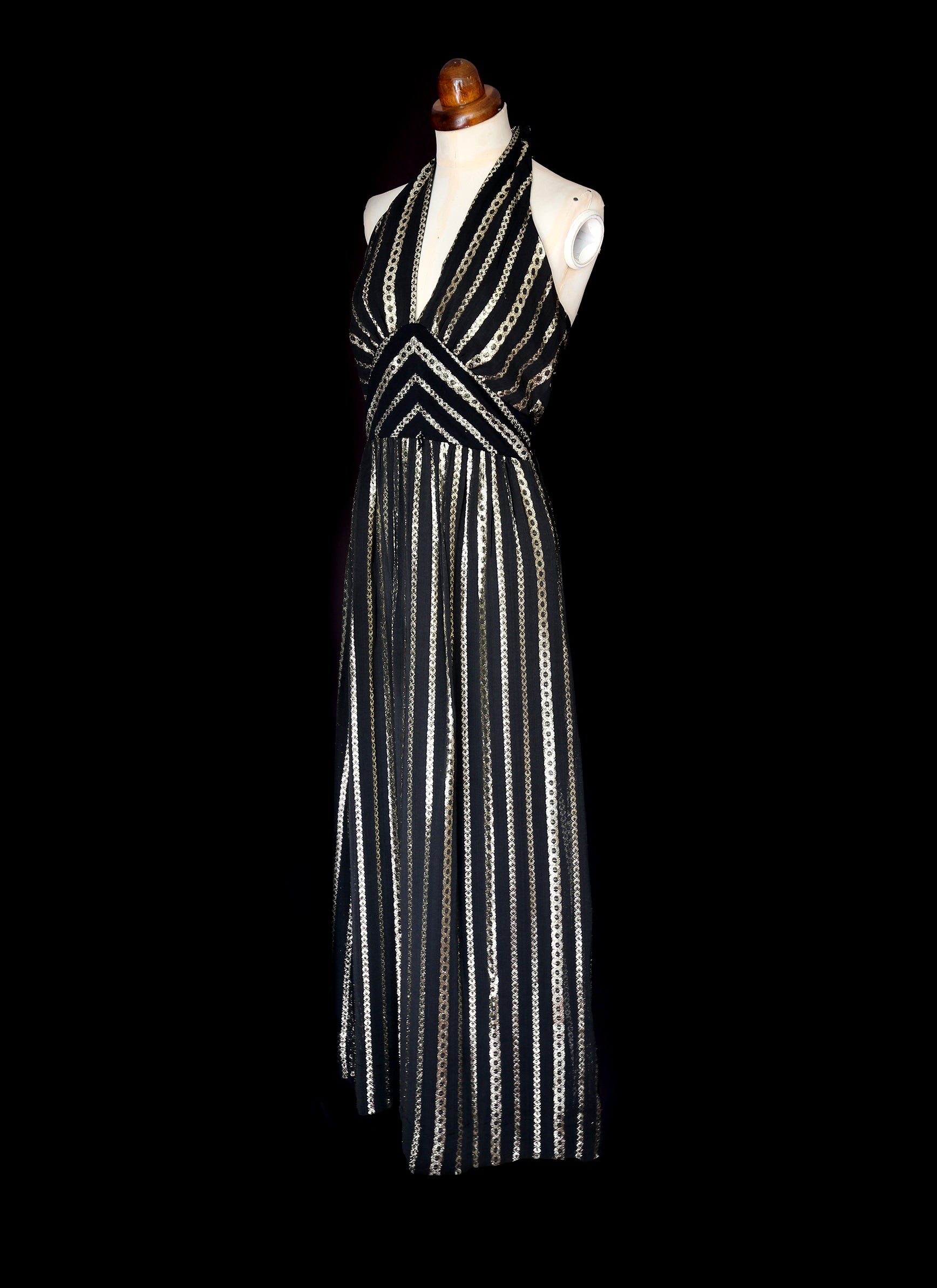 Vintage 1970s Black Gold Halter Disco Dress – ALEXANDRA-KING