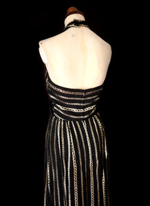 Vintage 1970s Black Gold Halter Disco Dress