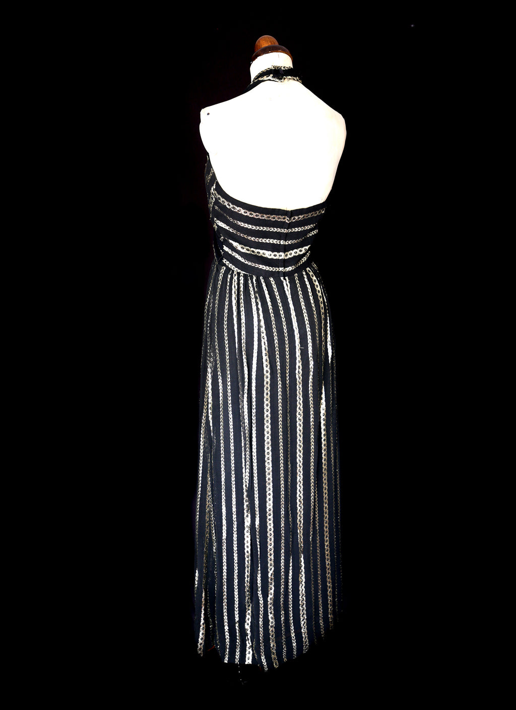 Vintage 1970s Black Gold Halter Disco Dress