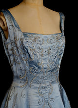 RESERVED Vintage 1950s Blue Beaded Satin Dress