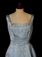 RESERVED Vintage 1950s Blue Beaded Satin Dress