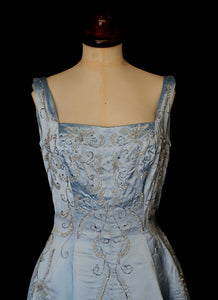 RESERVED Vintage 1950s Blue Beaded Satin Dress