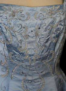 RESERVED Vintage 1950s Blue Beaded Satin Dress