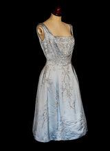 RESERVED Vintage 1950s Blue Beaded Satin Dress