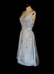 RESERVED Vintage 1950s Blue Beaded Satin Dress