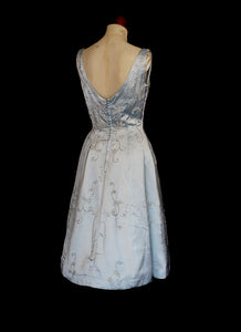 RESERVED Vintage 1950s Blue Beaded Satin Dress