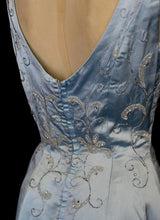 RESERVED Vintage 1950s Blue Beaded Satin Dress