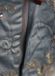 RESERVED Vintage 1950s Blue Beaded Satin Dress