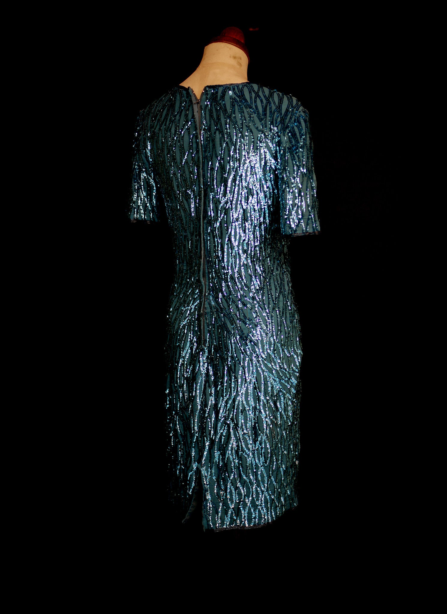 Vintage 1980s Blue Sequin Wiggle Dress