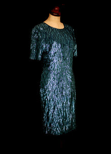 Vintage 1980s Blue Sequin Wiggle Dress