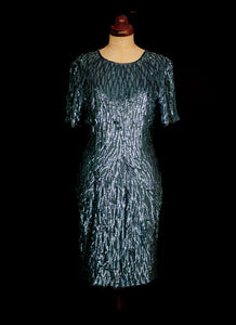 Vintage 1980s Blue Sequin Wiggle Dress