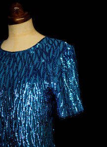 Vintage 1980s Blue Sequin Wiggle Dress