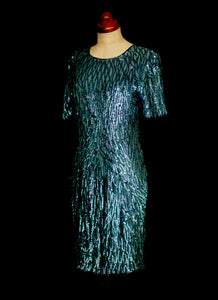 Vintage 1980s Blue Sequin Wiggle Dress