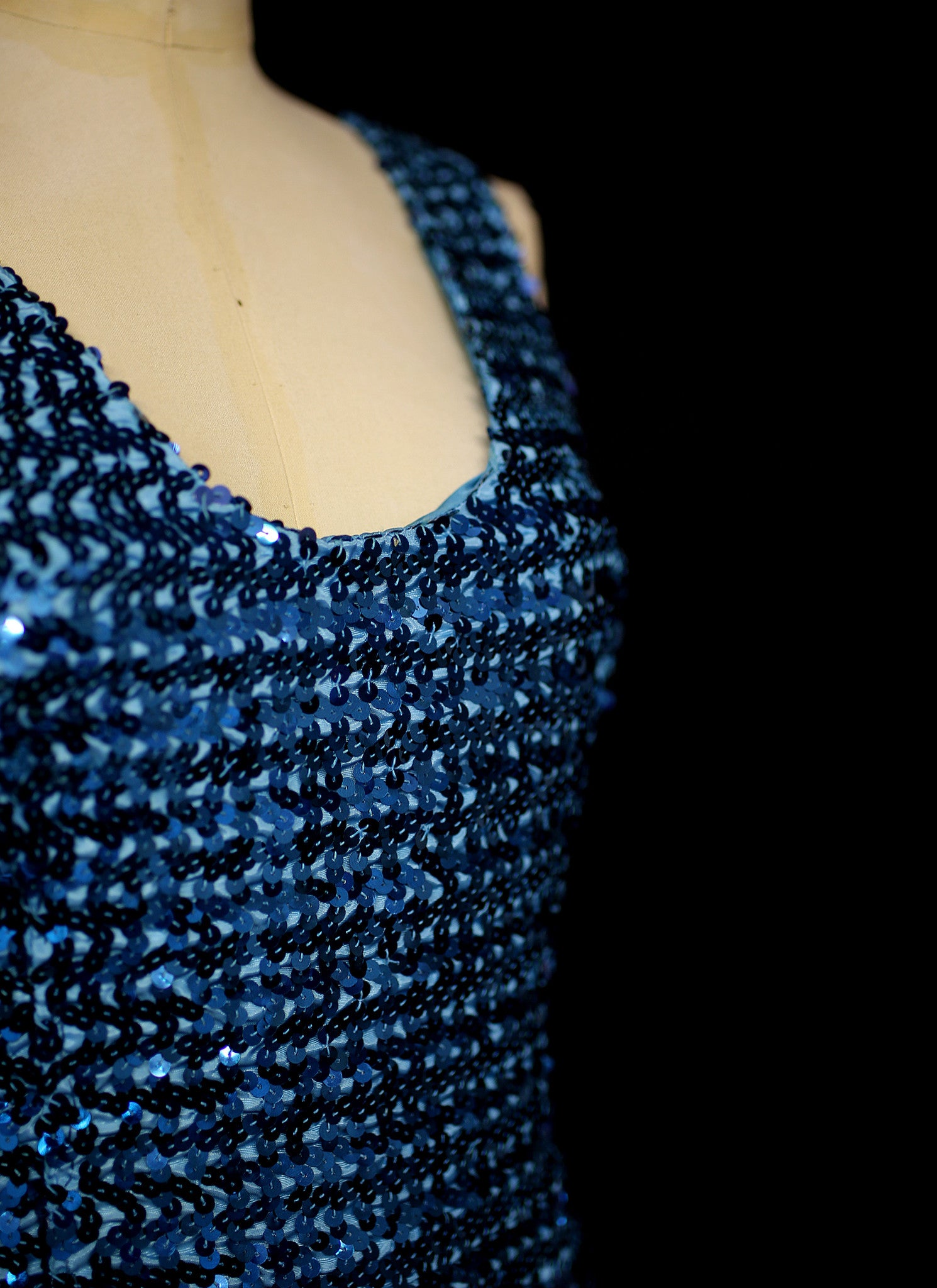 Vintage 1980s Blue Sequin Scoop Back Dress