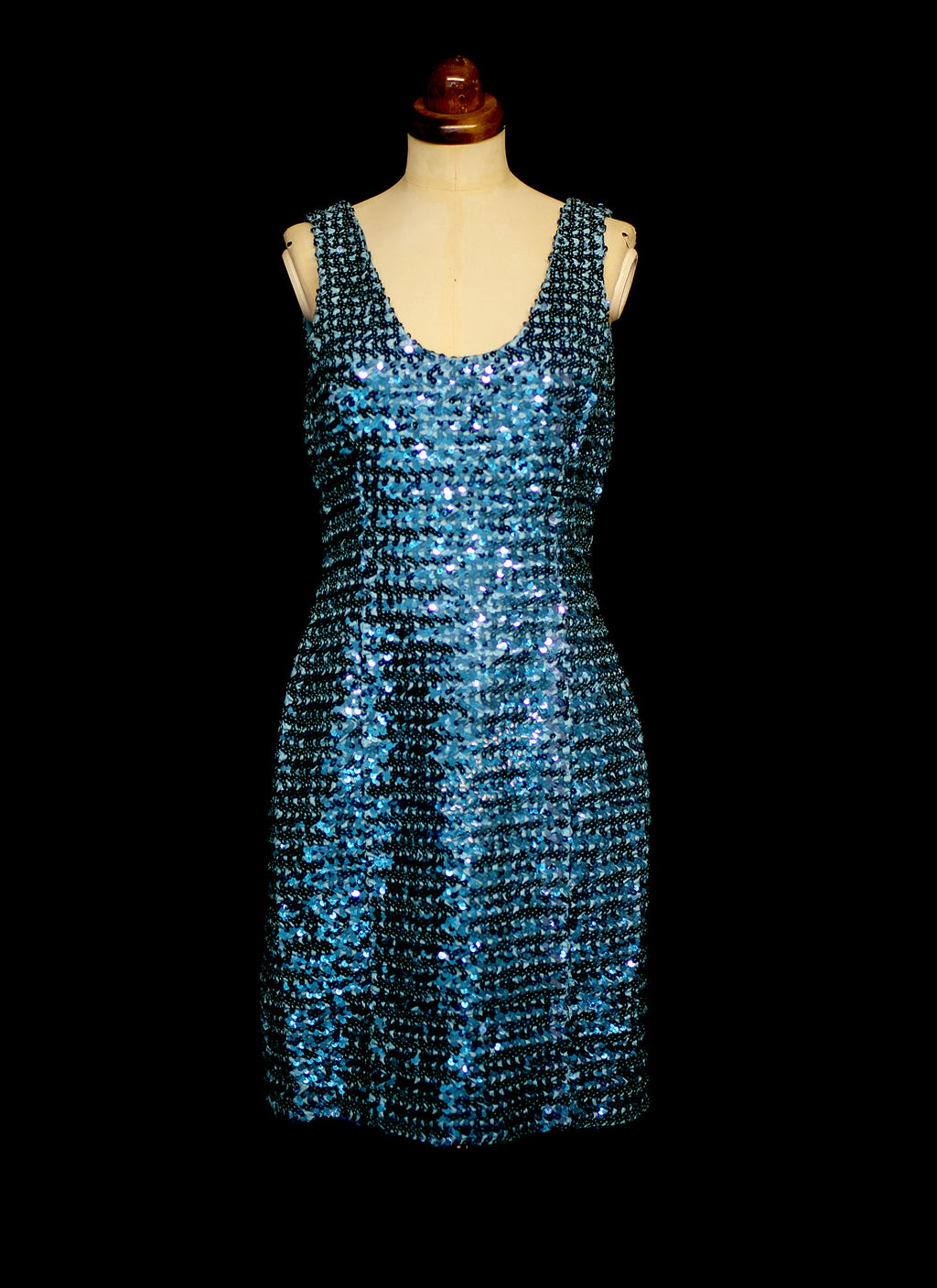 Vintage 1980s Blue Sequin Scoop Back Dress