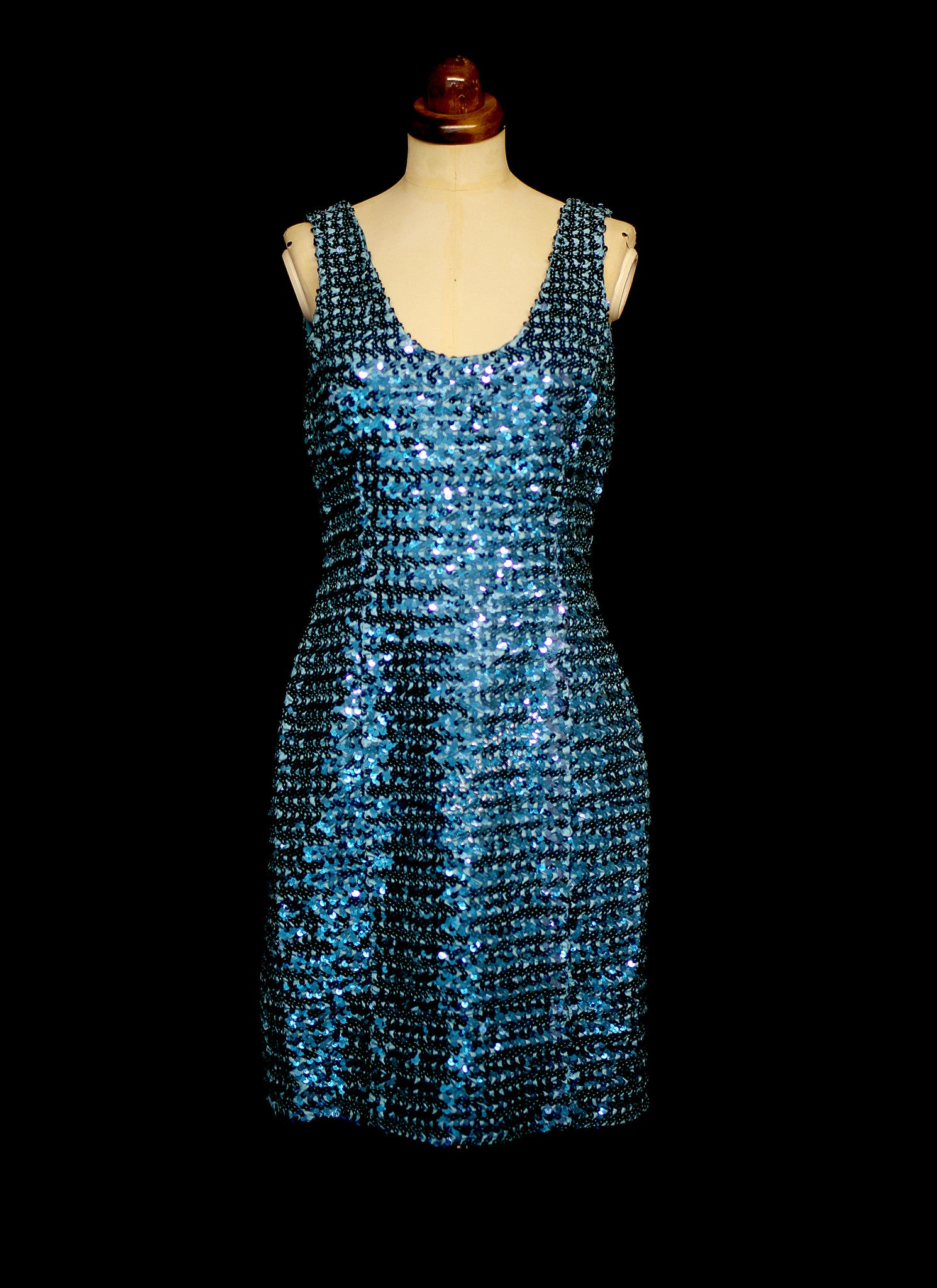 Vintage 1980s Blue Sequin Scoop Back Dress