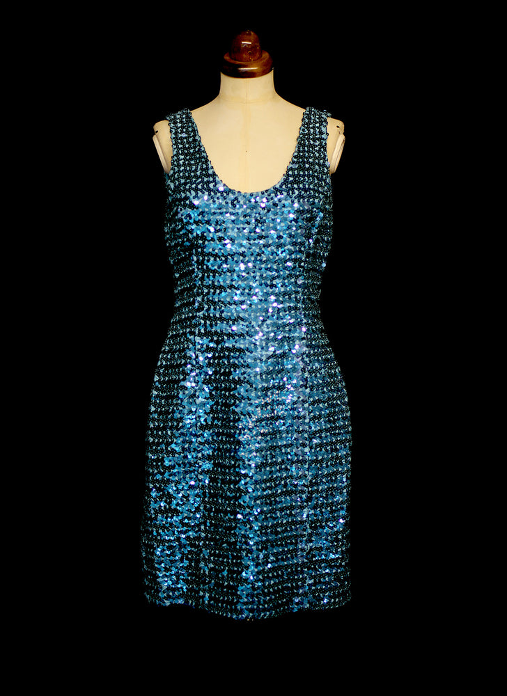 Vintage 1980s Blue Sequin Scoop Back Dress