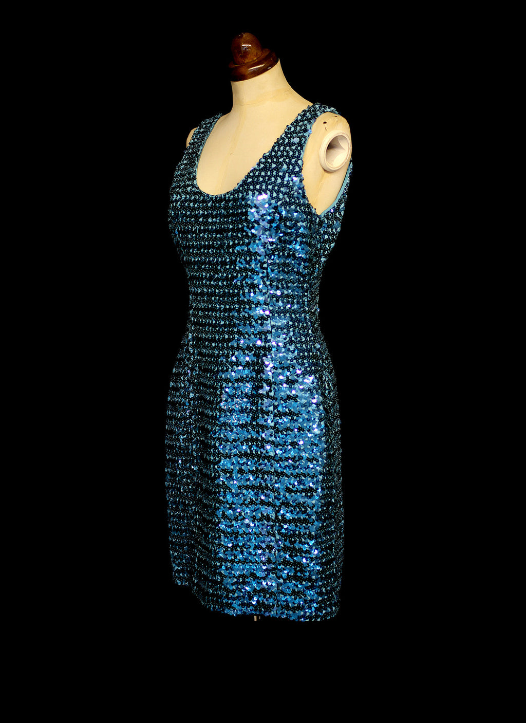 Vintage 1980s Blue Sequin Scoop Back Dress