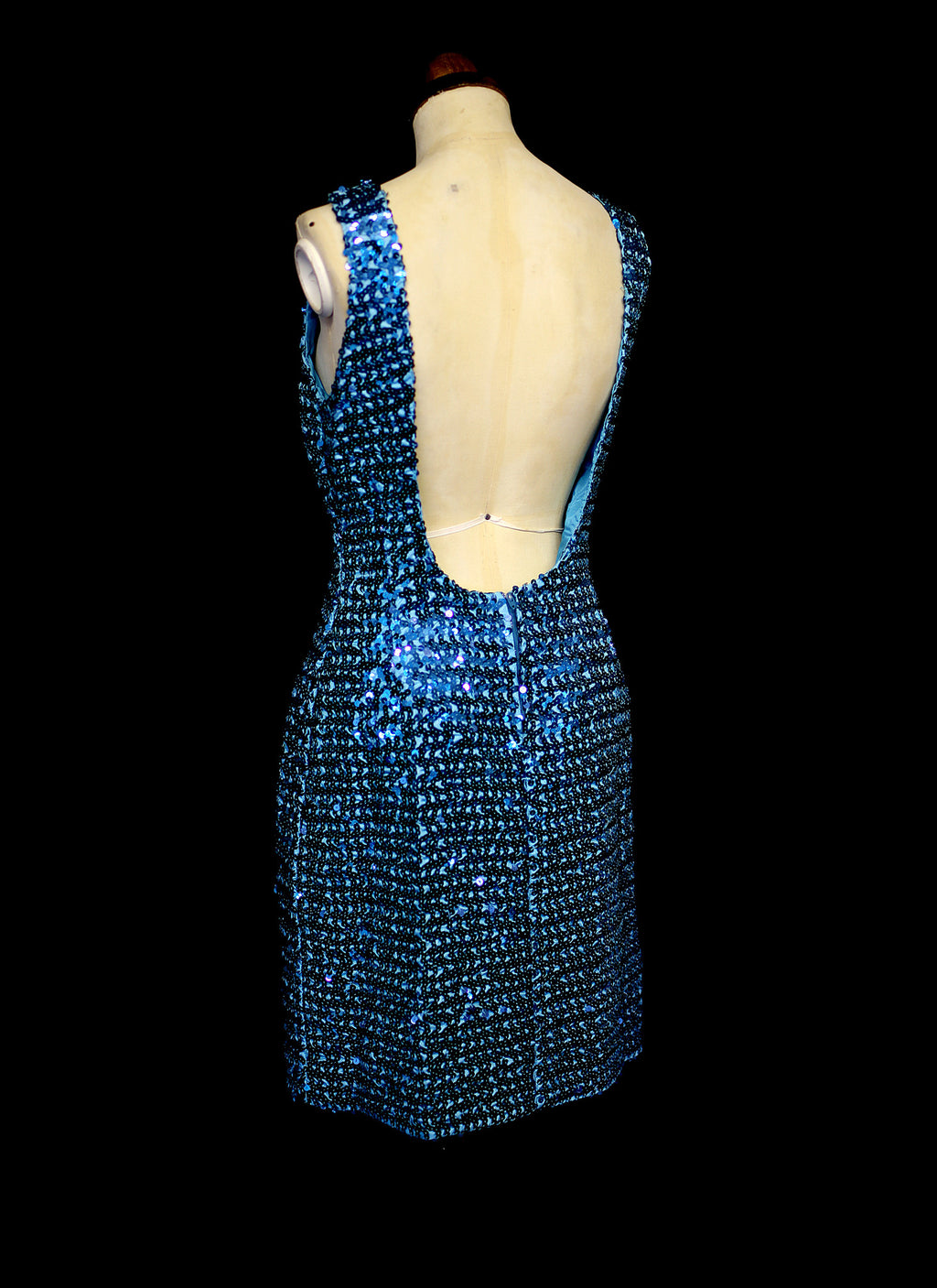 Vintage 1980s Blue Sequin Scoop Back Dress