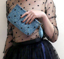 Purse - Blue Star Glitter Tulle Pouch Purse