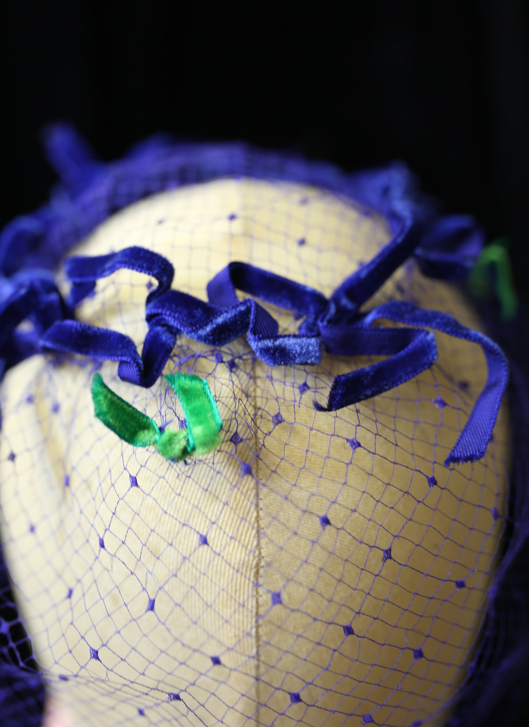 Vintage 1950s Blue Velvet Veil Hat