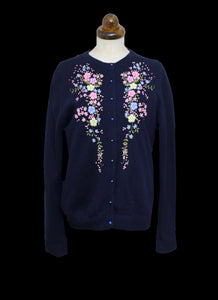 RESERVED Vintage 1950s Navy Blue Embroidered Cardigan