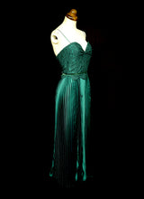 Emerald Green Pleated Satin Evening Dress