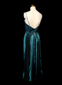 Emerald Green Pleated Satin Evening Dress