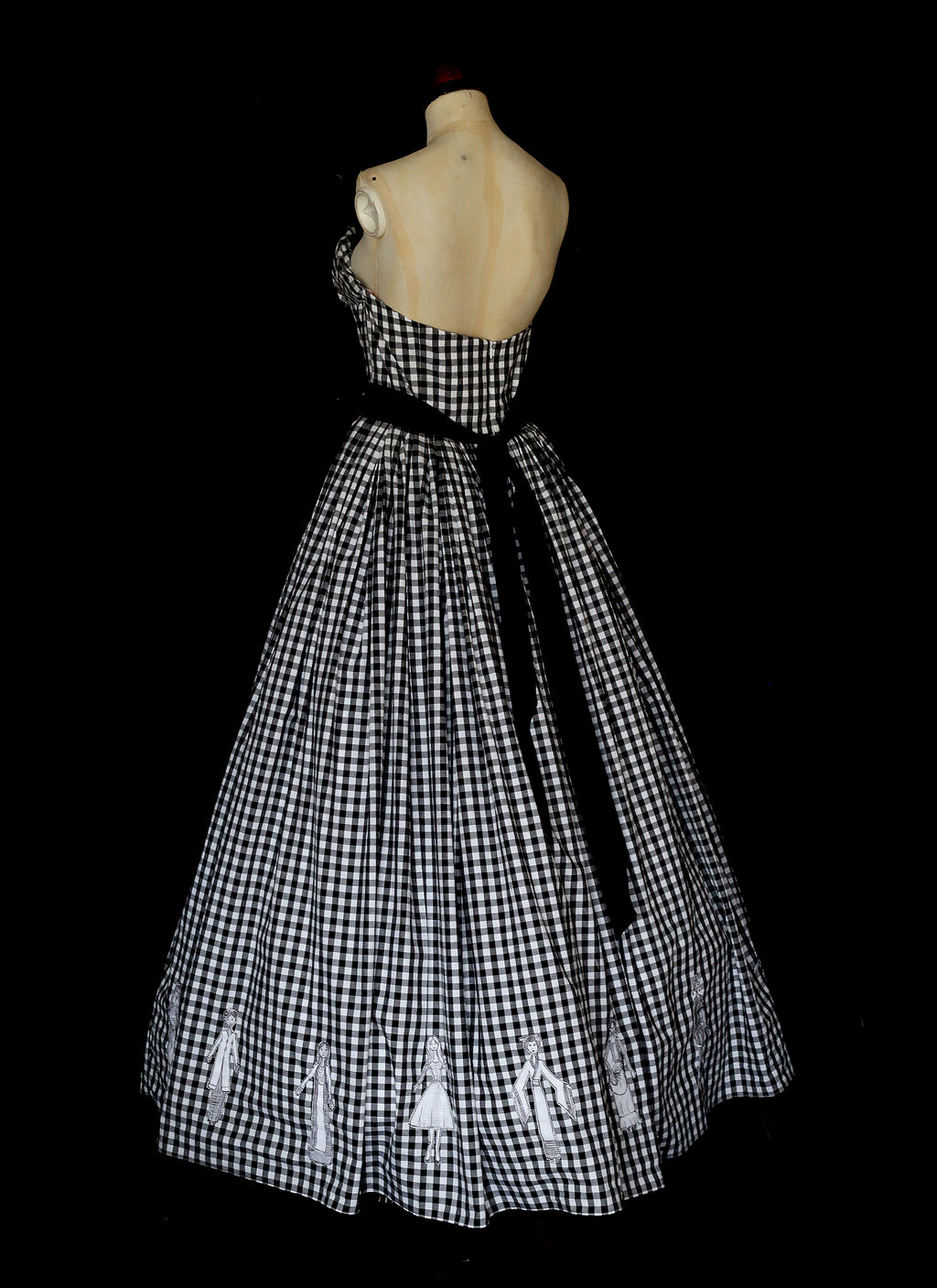 Gingham - Black and White Cotton Ballgown Dress - S