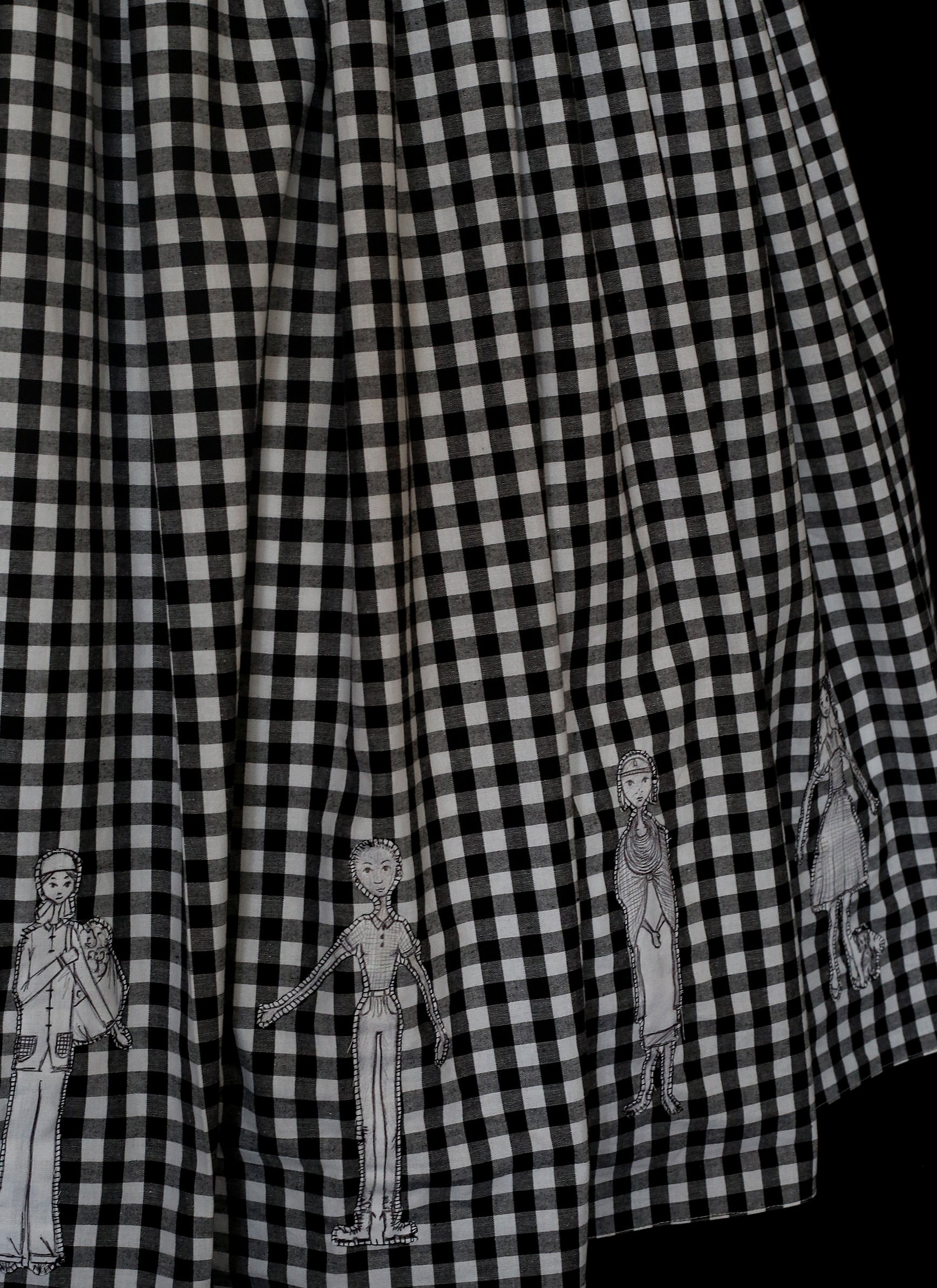 Gingham - Black and White Cotton Ballgown Dress - S