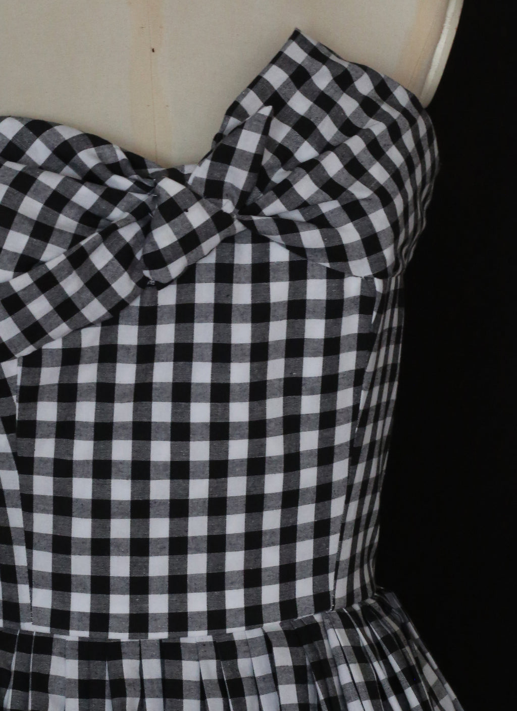 Gingham - Black and White Cotton Ballgown Dress - S