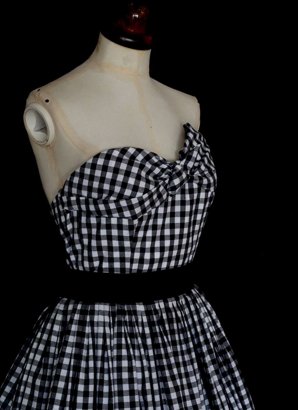 Gingham - Black and White Cotton Ballgown Dress - S