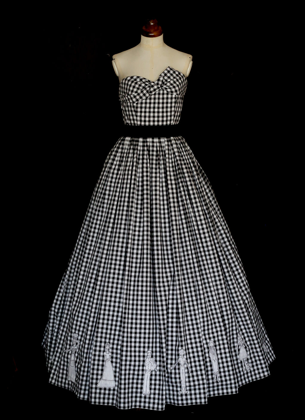 Gingham - Black and White Cotton Ballgown Dress - S
