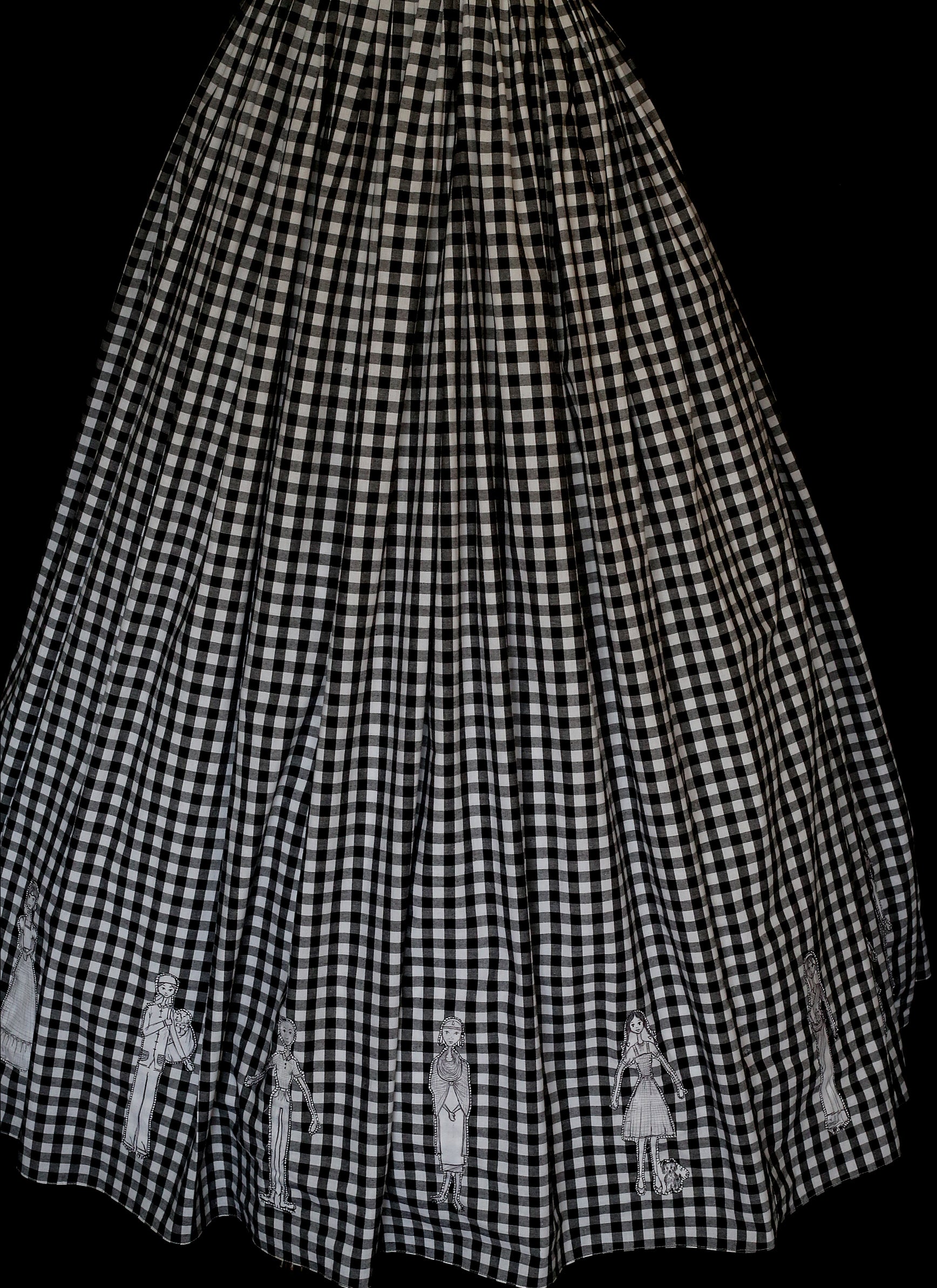 Gingham - Black and White Cotton Ballgown Dress - S