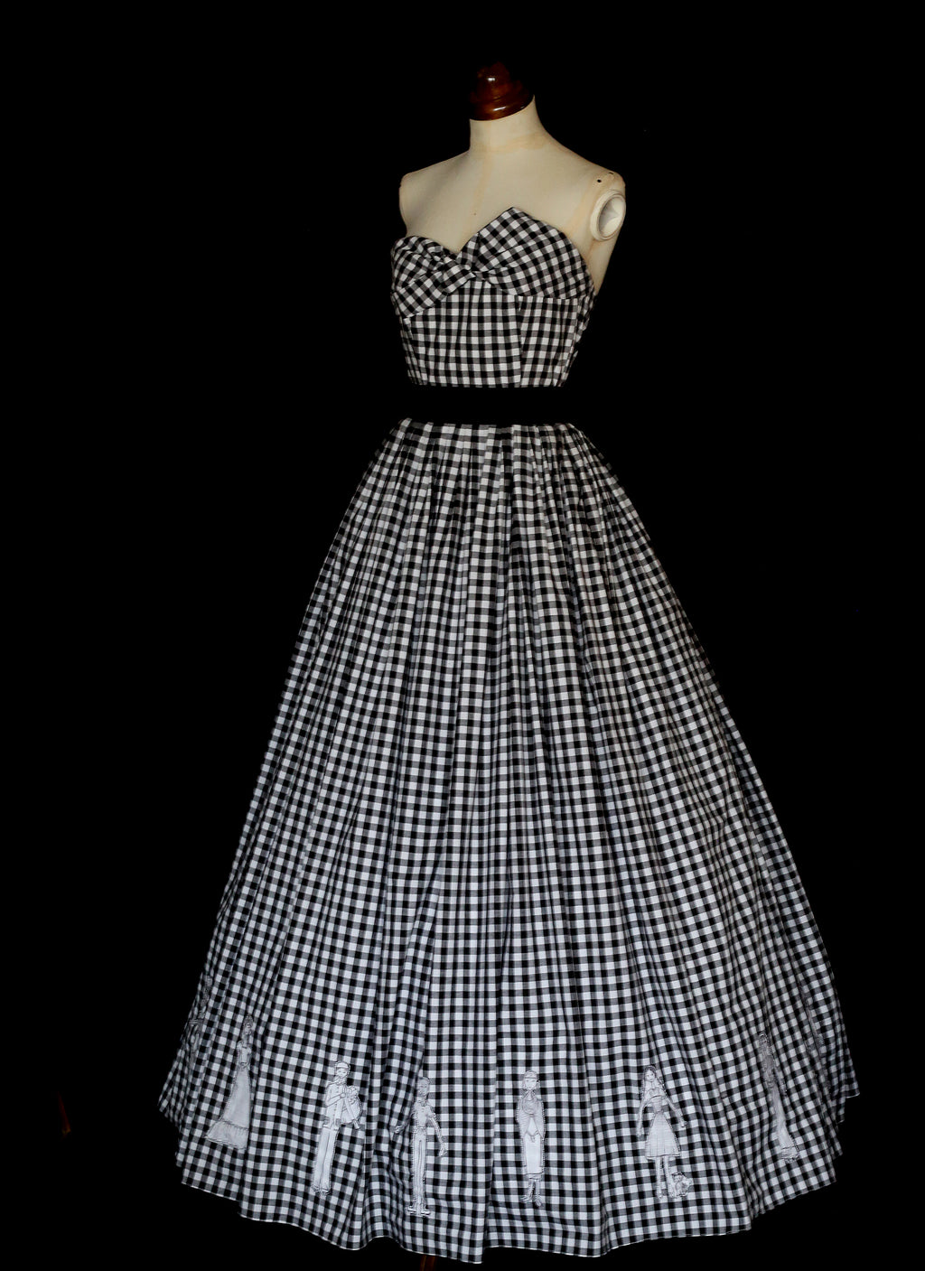Gingham - Black and White Cotton Ballgown Dress - S