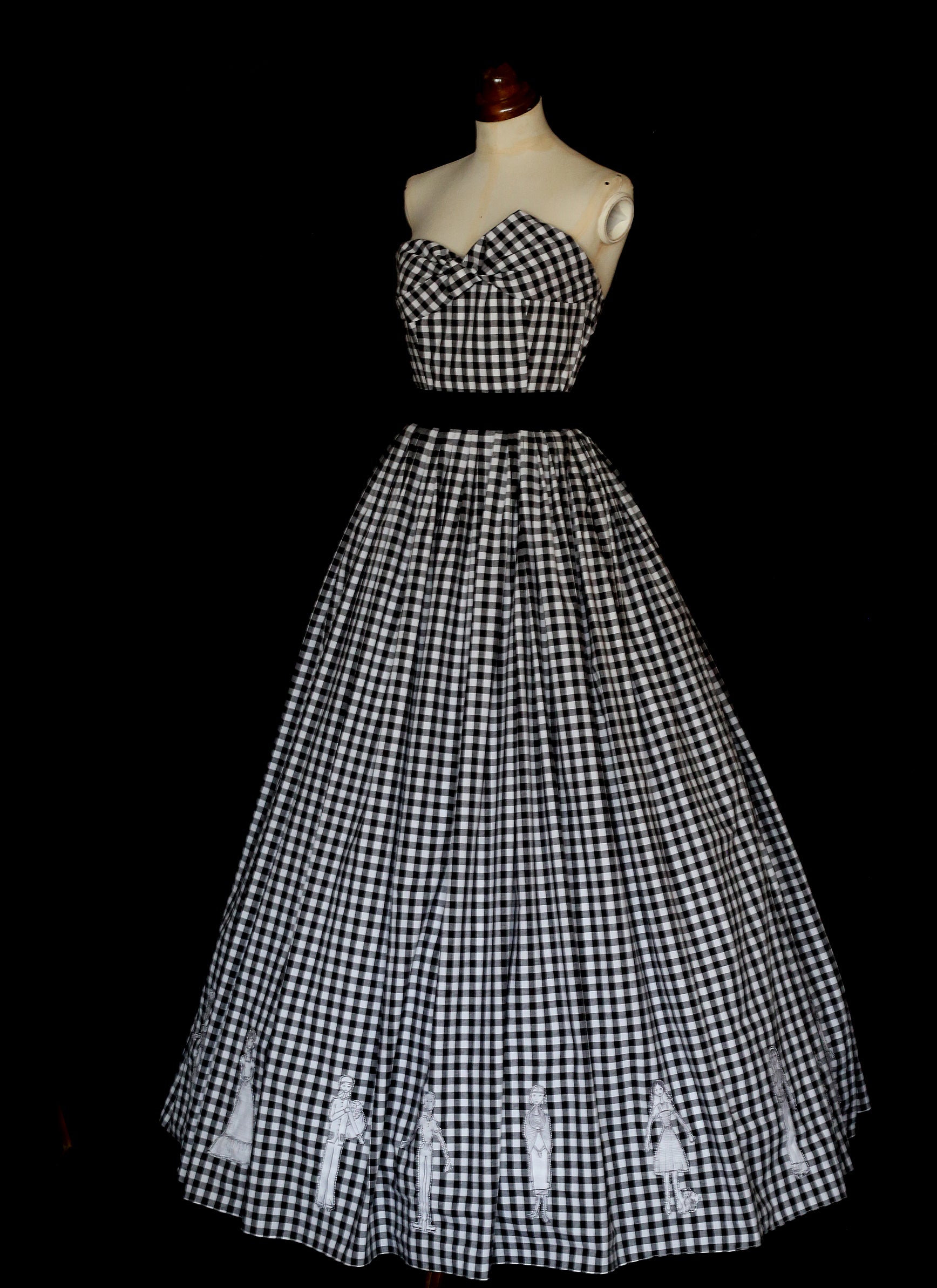 Gingham - Black and White Cotton Ballgown Dress - S