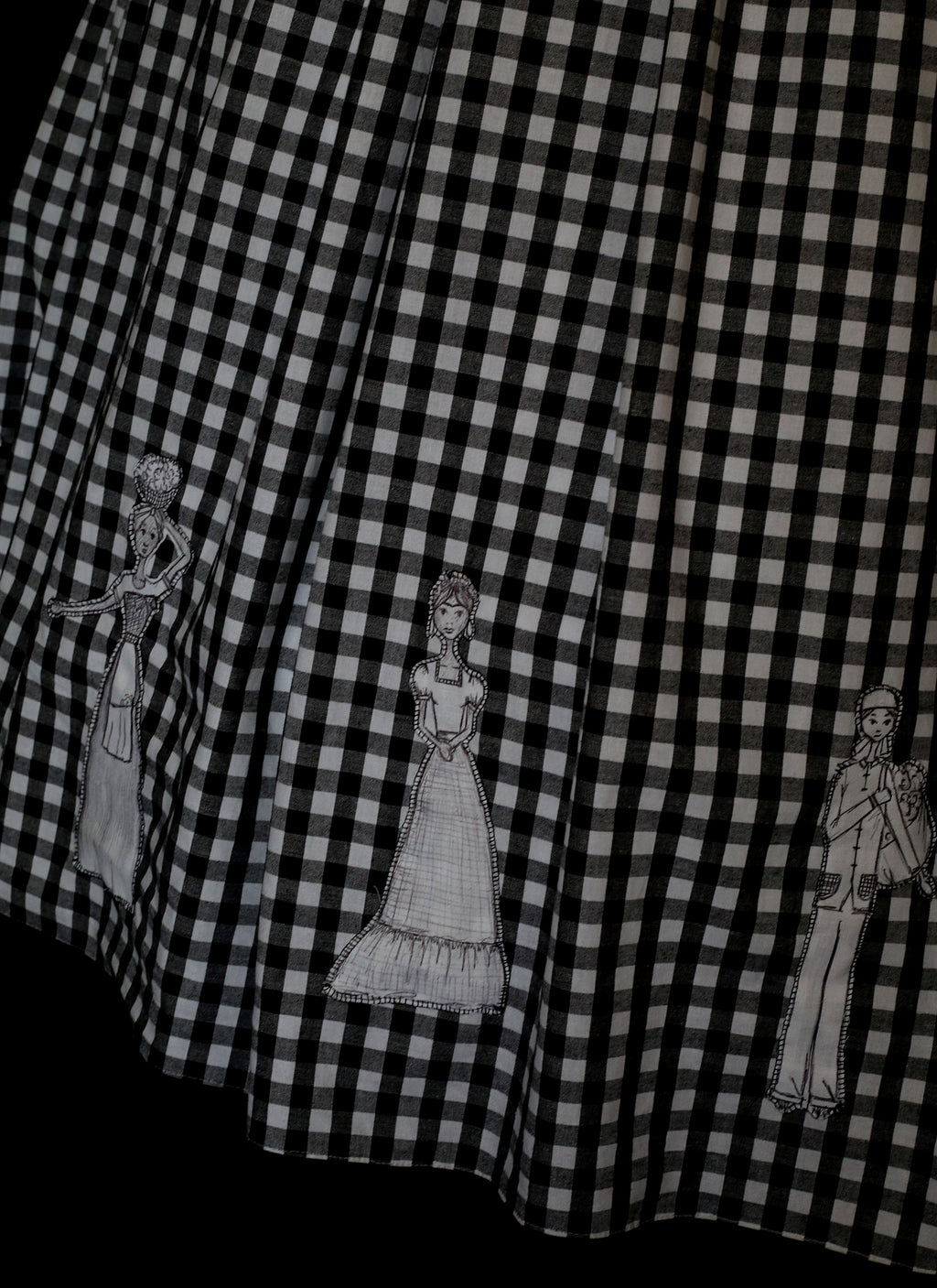 Gingham - Black and White Cotton Ballgown Dress - S