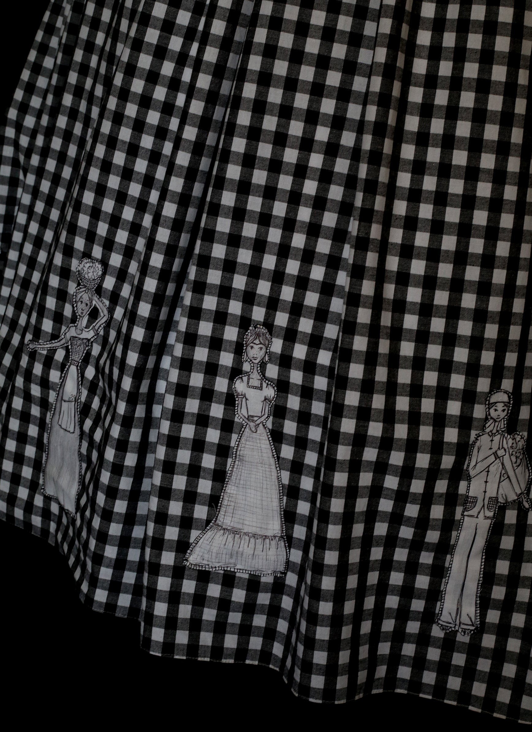 Gingham - Black and White Cotton Ballgown Dress - S