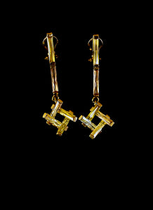 Vintage 1960s Gold Yellow Crystal Abstract Drop Earrings