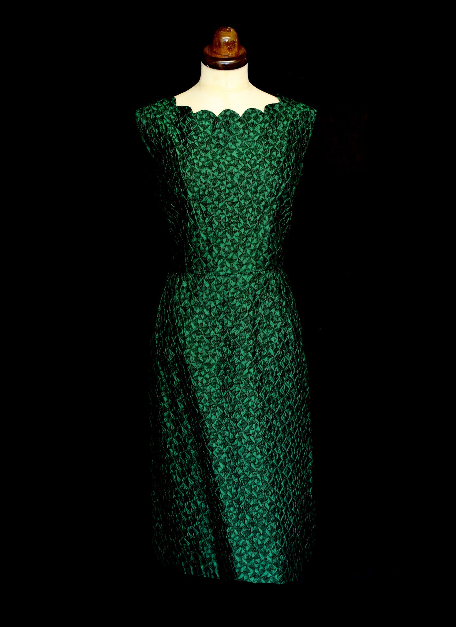 Vintage 1950s Green Brocade Wiggle Dress and Wrap